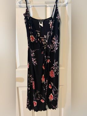 Bebe Black Floral Slip Dress with Pink and Purple Blooms